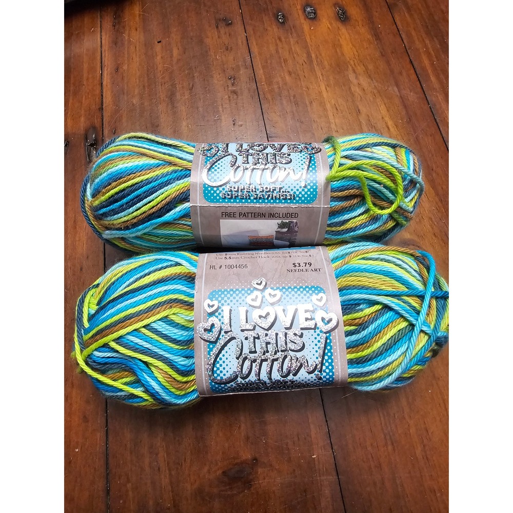 Hobby Lobby I Love This Cotton Yarn 293 River Run Blue Green 2 Skeins Same Lot